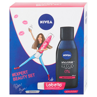 Nivea MicellAIR dvoufázová micelární voda 200 ml + balzám na rty v tužce Labello 3 g Hot Pink + balzám na rty Labello 4,8 g Watermelon Shine