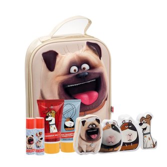 Universal The Secret Life Of Pets sprchový gel 50 ml + šampon 2 v 1 50 ml + balzám na rty 2 x 4,5 g + šumivé tablety do koupele 2 x 20 g + kouzelný ručník 2 ks + kosmetická taška