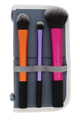 Real Techniques Brushes štětec na makeup 1 ks + klenutý štětec na oční stíny 1 ks + štětec na pudr, tvářenku a bronzer 1 ks + pouzdro