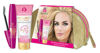 Dermacol Mega Lashes řasenka 12,5 ml + čisticí krém Hyaluron 100 ml + taška