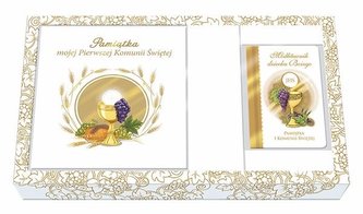 Pamiątka I Komunii Świętej, modlitewnik i torba