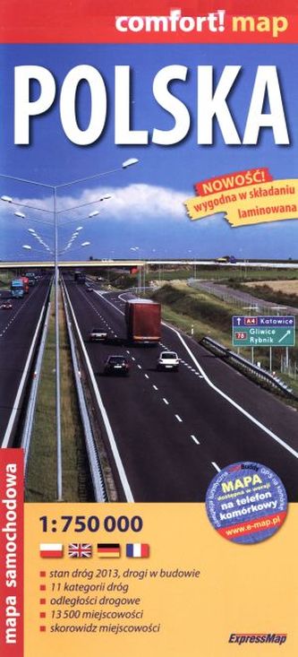 Polska. Mapa samochodowa laminowana. 1:750 000