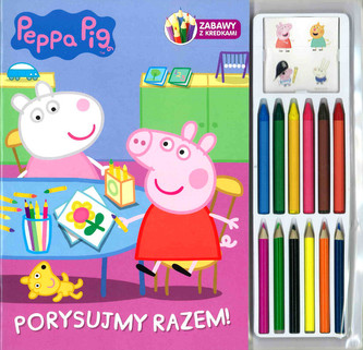Peppa Pig. Porysujmy razem. Zabawa z kredkami. 12 kredek + naklejki