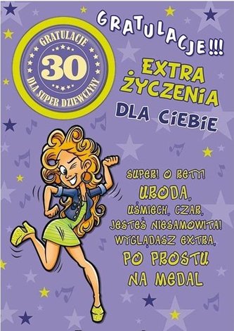 Karnet Party naklejany B6+koperta Urodziny 30 wz08