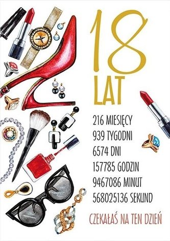 Karnet Party naklejany B6+koperta Urodziny 18 wz10