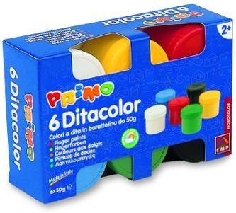 Prstové barvy PRIMO, sada 6 x 50g, kelímky