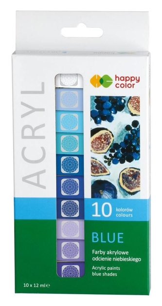 Farby akrylowe 12ml 10 kol niebieski HAPPY COLOR