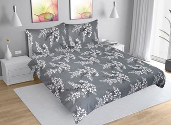 Povlečení krepové na dvoudeku - šedá větvička - 1x 220x200, 2ks 70x90 cm (220 cm šířka x 200 cm