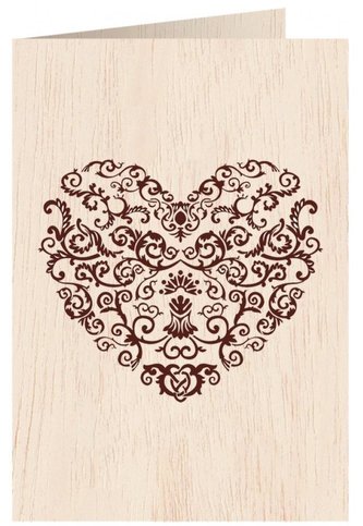 Karnet drewniany C6 + koperta Serce wzory Ślub