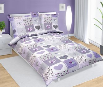 Povlečení bavlněné - fialové srdce - 140x200, 70x90