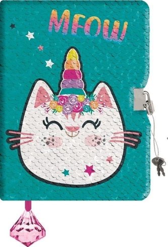 Pamiętnik z kłódką A5/96K Cekiny Catcorn