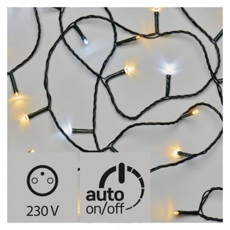 LED vánoční řetěz pulzující, 12m, studená/teplá bílá, čas.