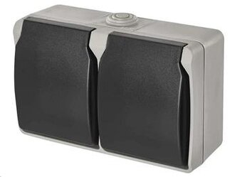 Zásuvka nástěnná dvojitá, šedo-černá, IP44