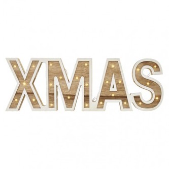 LED nápis ×MAS dřevěný, 45cm, 2× AA, vnitřní, teplá bílá