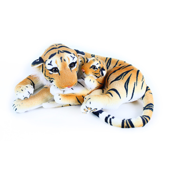 Velký plyšový tygr ležící s mládětem 40 cm