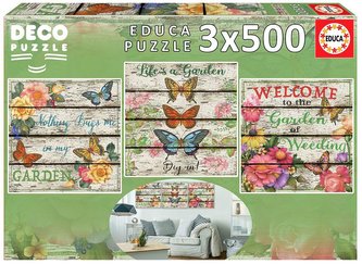 Puzzle 3x500 Kwiaty i motyle G3