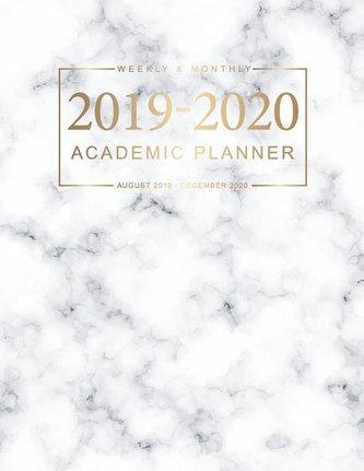 2019-2020 Academic Planner: Marble White Cover Daily Weekly Monthly Planner Calendars with Holidays for Academic Agenda Schedule
