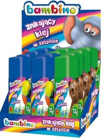 Klej w sztyfcie znikający 12g (12szt) BAMBINO Klej w sztyfcie znikający 12g (12szt) BAMBINO