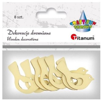 Drewniane dekoracje ptaszki 36x18mm ażurowe 8szt