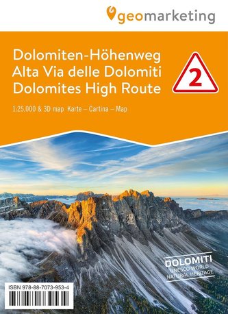 3D-Wanderkarte Dolomiten-Höhenweg 2.  1 : 25 000
