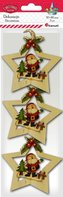 Drewniane zawieszki gwiazdy z Mikołajem 3szt