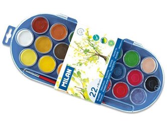 Vodové barvy PRIMO, Ø 30mm, 22 barev + štětec