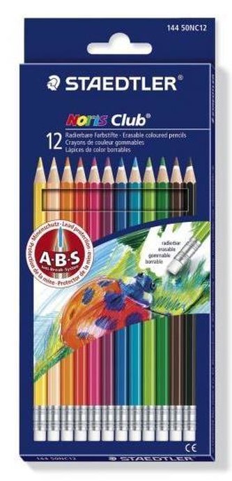 Barevné pastelky s gumou "Noris Club", 12 barev, sada, šestihranné, STAEDTLER Barevné pastelky s gumou "Noris Club", 12 barev, sada, šestihranné, STAEDTLER