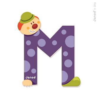 Janod Dřevěné písmenko M lepící 9 cm modré zelené fialové růžové