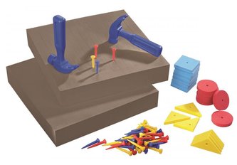 Haba EDU Zatloukačka pro děti s klavidom PŘIBÍJENÍ 21 dřevěných dílků 50 hřebíků