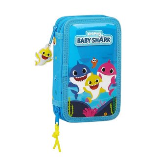 Dvoudílné školní pouzdro Baby Shark: vzor 12060 28 položek (12,5 x 19,5 x 4 cm) modrý polyester
