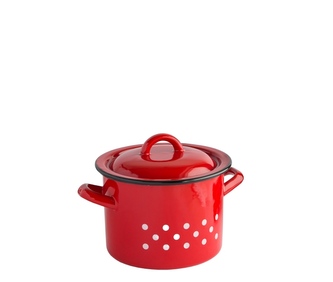 Hrnec s poklicí smalt červený/puntíky 16 cm 2,5 L