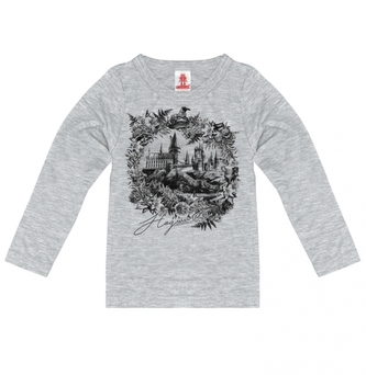 Dětské tričko Harry Potter s dlouhým rukávem: Bradavický hrad - Hogwarts Castle (výška 128 cm) šedá bavlna