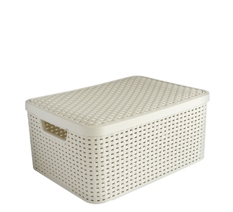 Košík STYLE s víkem M ratan béžový 39x29x18