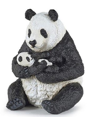 Panda s mládětem sedící