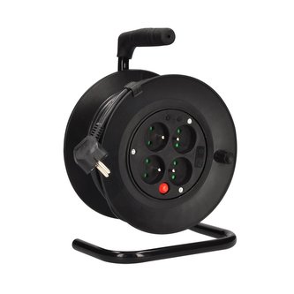 Solight prodlužovací přívod na bubnu, 4 zásuvky, 15m, černý kabel, 3x 1,0mm2