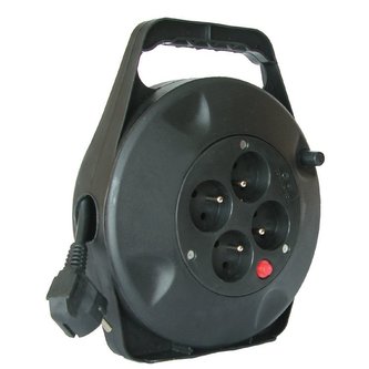 Solight prodlužovací přívod na bubnu, 4 zásuvky, 10m, černý kabel, 3x 1,5mm2 Solight prodlužovací přívod na bubnu, 4 zásuvky, 10m, černý kabel, 3x 1,5mm2