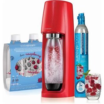 Výrobník sody Sodastream sada Spirit Red + Lahve Love Raspberry 2 x 1 litr