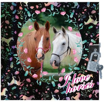 Pamiętnik metalizowany z kłódką Konie 20