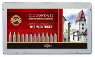Koh-i-noor křídy prašné umělecké v tužce GIOCONDA souprava 12 ks v plechové krabičce
