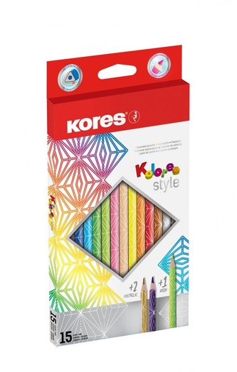 Kores Style trojhranné pastelky 15 barev Kores Style trojhranné pastelky 15 barev