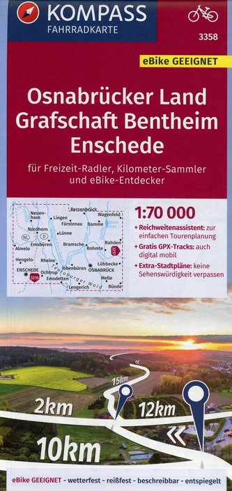 KOMPASS FahrradkarteOsnabrücker Land, Grafschaft Bentheim, Enschede 1:70 000
