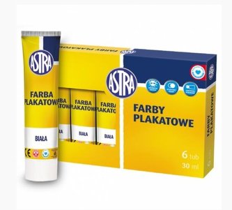 Farba plakatowa tuba 30ml biała (6szt) ASTRA