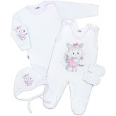 Soupravička 4-dílná New Baby Kočička bílo-růžová - velikost 56 (0-3m)