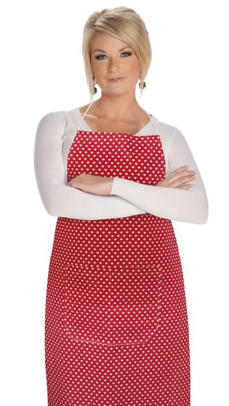 Kuchyňská zástěra ADÉLA - červená srdíčka - zástěra 67x84 cm