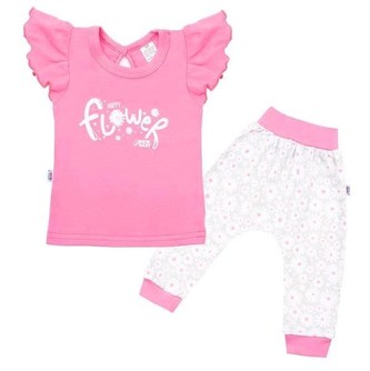 2-dílná kojenecká bavlněná souprava New Baby Happy Flower tmavě růžová - velikost 74 (6-9m)