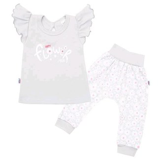 2-dílná kojenecká bavlněná souprava New Baby Happy Flower šedá - velikost 68 (4-6m)