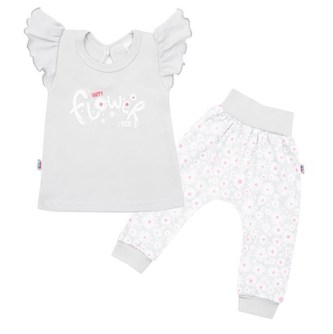 2-dílná kojenecká bavlněná souprava New Baby Happy Flower šedá - velikost 56 (0-3m)