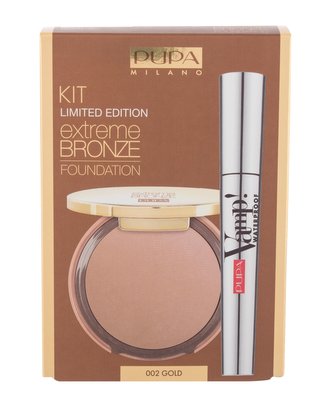 Pupa Extreme Bronze kompaktní make-up krém Extreme Bronze Foundation Waterproof SPF15 8,5 g + řasenka Vamp! Mascara Waterproof 9 ml 001