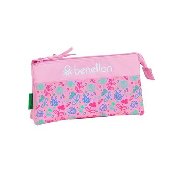 Trojitý penál na tužky Benetton: vzor 12053 (22 x 12 x 3 cm) růžový polyester