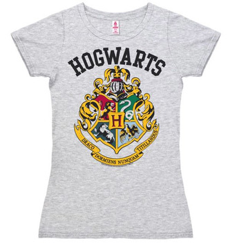 Dámské tričko Harry Potter: Hogwarts Logo (L) šedé bavlna